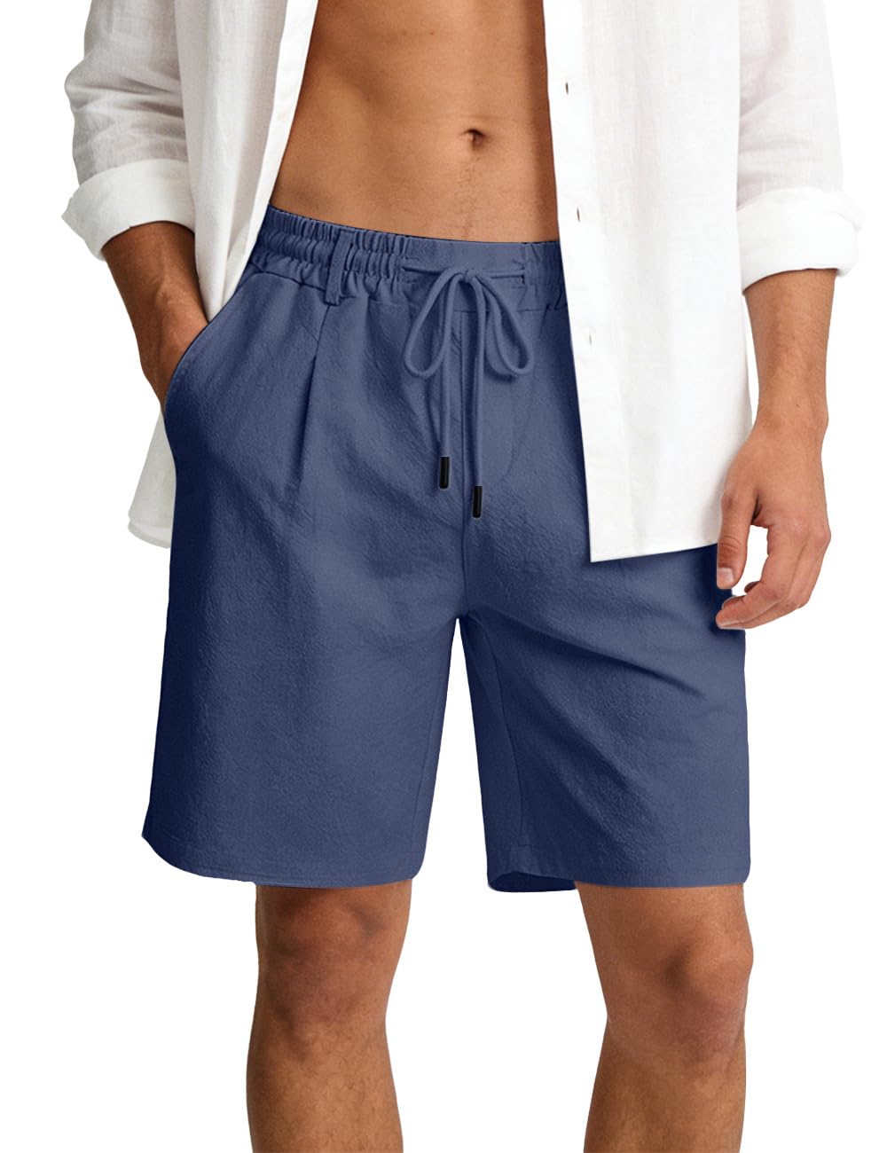Men's Linen Cotton Shorts, Lightweight Breathable Casual Shorts for Summer Beach Vacation Yoga