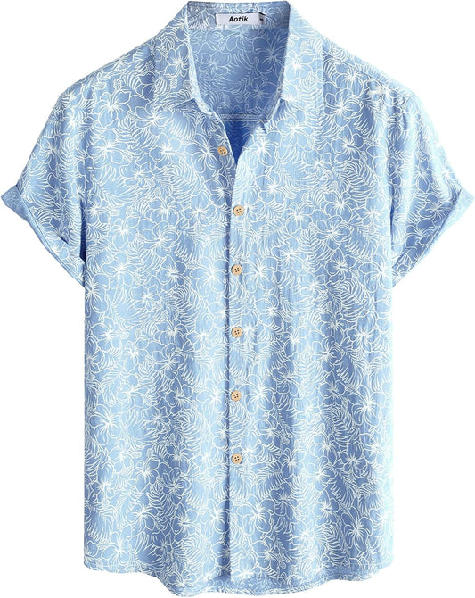 Mens Hawaiian Shirt Short Sleeve Button Down Cotton Floral Shirts Casual Tropical Beach Summer Shirts