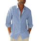 Linen Cotton Button Down Shirts for Men, Casual Long Sleeve Regular Fit Beach Shirts with Pocket