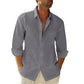 Linen Cotton Button Down Shirts for Men, Casual Long Sleeve Regular Fit Beach Shirts with Pocket