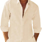 Linen Cotton Button Down Shirts for Men, Casual Long Sleeve Regular Fit Beach Shirts with Pocket