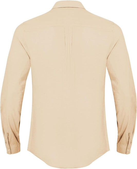 Linen Cotton Button Down Shirts for Men, Casual Long Sleeve Regular Fit Beach Shirts with Pocket