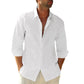 Linen Cotton Button Down Shirts for Men, Casual Long Sleeve Regular Fit Beach Shirts with Pocket