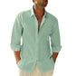 Linen Cotton Button Down Shirts for Men, Casual Long Sleeve Regular Fit Beach Shirts with Pocket