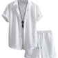 Waffle Knit 2 Piece Outfits for Men, Button Down Shirt and Shorts Set