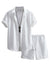 Waffle Knit 2 Piece Outfits for Men, Button Down Shirt and Shorts Set