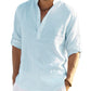 Cotton Linen Henley T-Shirt for Men, Long Sleeve Hippie Casual Beach T-Shirts