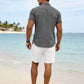 Men's Linen Shirts Slim Short Sleeve Textured Button Down Dress Shirt Breathable Casual Summer Beach Vacation Wedding Tops