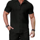 Waffle Knit 2 Piece Outfits for Men, Button Down Shirt and Shorts Set