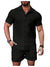 Waffle Knit 2 Piece Outfits for Men, Button Down Shirt and Shorts Set
