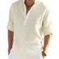 Cotton Linen Henley T-Shirt for Men, Long Sleeve Hippie Casual Beach T-Shirts