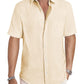 Men's Casual Stylish Short Sleeve Button-Up Striped Dress Shirt Cotton Beach Shirts