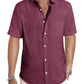 Men's Casual Stylish Short Sleeve Button-Up Striped Dress Shirt Cotton Beach Shirts