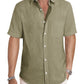 Men's Casual Stylish Short Sleeve Button-Up Striped Dress Shirt Cotton Beach Shirts