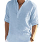 Cotton Linen Henley T-Shirt for Men, Long Sleeve Hippie Casual Beach T-Shirts