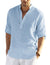 Cotton Linen Henley T-Shirt for Men, Long Sleeve Hippie Casual Beach T-Shirts
