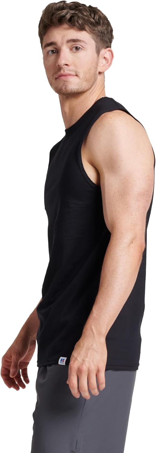 Men's Dri-Power Cotton Blend Sleeveless Muscle Shirts, Moisture Wicking Odor Protection UPF 30+, Sizes S-4X