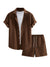 Waffle Knit 2 Piece Outfits for Men, Button Down Shirt and Shorts Set