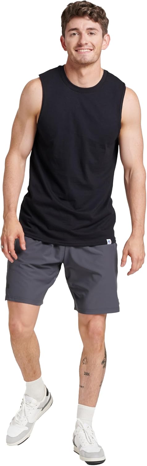 Men's Dri-Power Cotton Blend Sleeveless Muscle Shirts, Moisture Wicking Odor Protection UPF 30+, Sizes S-4X