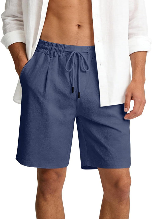 Men's Linen Cotton Shorts, Lightweight Breathable Casual Shorts for Summer Beach Vacation Yoga