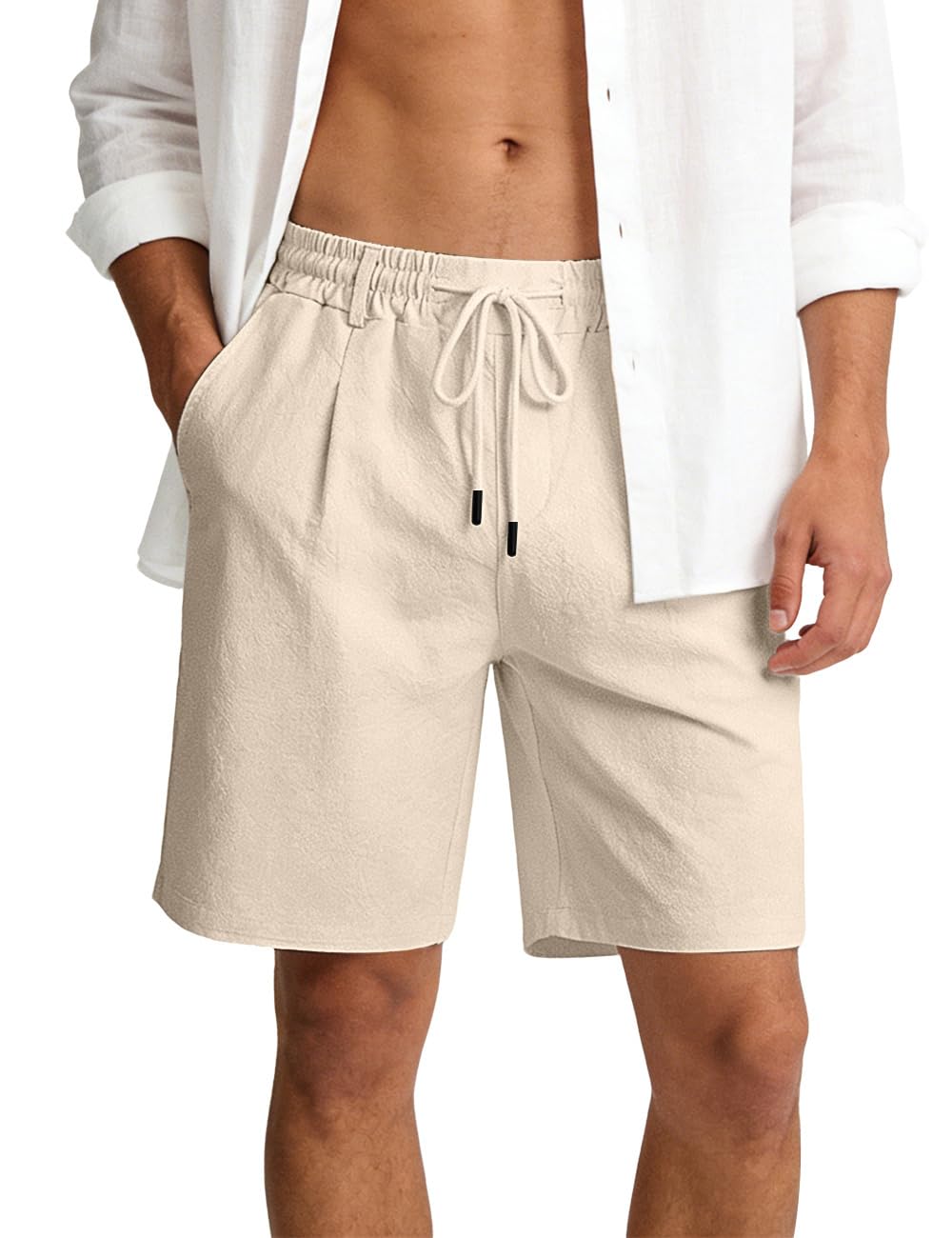 Men's Linen Cotton Shorts, Lightweight Breathable Casual Shorts for Summer Beach Vacation Yoga