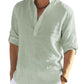 Cotton Linen Henley T-Shirt for Men, Long Sleeve Hippie Casual Beach T-Shirts