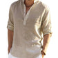 Cotton Linen Henley T-Shirt for Men, Long Sleeve Hippie Casual Beach T-Shirts