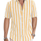 Men's Casual Stylish Short Sleeve Button-Up Striped Dress Shirt Cotton Beach Shirts