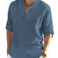 Cotton Linen Henley T-Shirt for Men, Long Sleeve Hippie Casual Beach T-Shirts