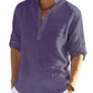 Cotton Linen Henley T-Shirt for Men, Long Sleeve Hippie Casual Beach T-Shirts