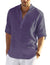 Cotton Linen Henley T-Shirt for Men, Long Sleeve Hippie Casual Beach T-Shirts