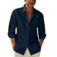 Linen Cotton Button Down Shirts for Men, Casual Long Sleeve Regular Fit Beach Shirts with Pocket