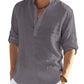 Cotton Linen Henley T-Shirt for Men, Long Sleeve Hippie Casual Beach T-Shirts