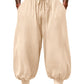 Casual Elastic Waist Drawstring Baggy Pants, Cotton Linen Loose Boho Yoga Beach Trousers