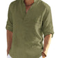 Cotton Linen Henley T-Shirt for Men, Long Sleeve Hippie Casual Beach T-Shirts