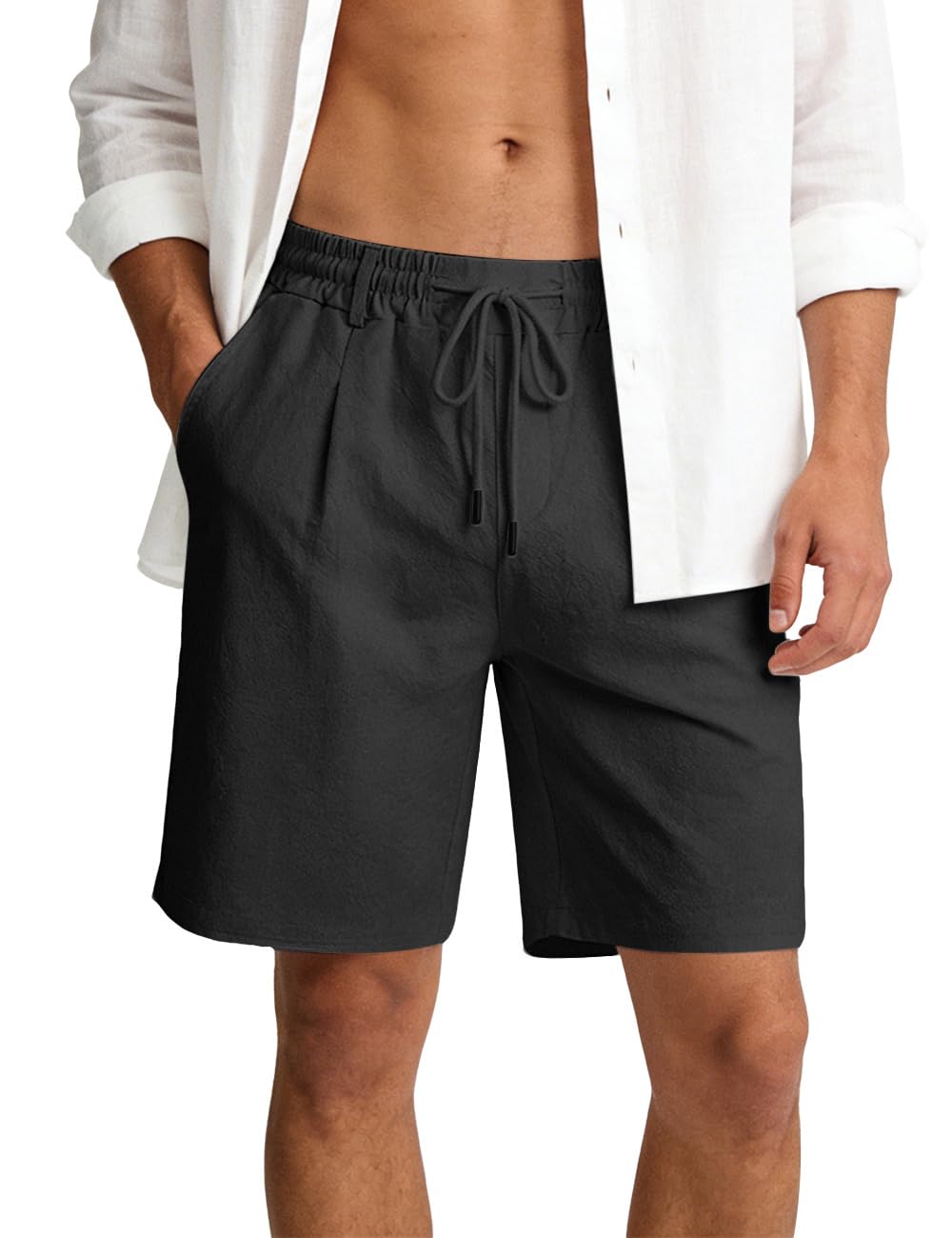 Men's Linen Cotton Shorts, Lightweight Breathable Casual Shorts for Summer Beach Vacation Yoga
