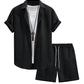 Waffle Knit 2 Piece Outfits for Men, Button Down Shirt and Shorts Set