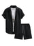 Waffle Knit 2 Piece Outfits for Men, Button Down Shirt and Shorts Set