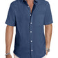 Men's Casual Stylish Short Sleeve Button-Up Striped Dress Shirt Cotton Beach Shirts