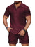Waffle Knit 2 Piece Outfits for Men, Button Down Shirt and Shorts Set