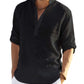Cotton Linen Henley T-Shirt for Men, Long Sleeve Hippie Casual Beach T-Shirts
