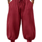 Casual Elastic Waist Drawstring Baggy Pants, Cotton Linen Loose Boho Yoga Beach Trousers