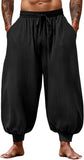Casual Elastic Waist Drawstring Baggy Pants, Cotton Linen Loose Boho Yoga Beach Trousers