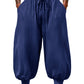 Casual Elastic Waist Drawstring Baggy Pants, Cotton Linen Loose Boho Yoga Beach Trousers