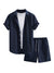Waffle Knit 2 Piece Outfits for Men, Button Down Shirt and Shorts Set