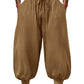Casual Elastic Waist Drawstring Baggy Pants, Cotton Linen Loose Boho Yoga Beach Trousers