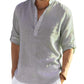 Cotton Linen Henley T-Shirt for Men, Long Sleeve Hippie Casual Beach T-Shirts