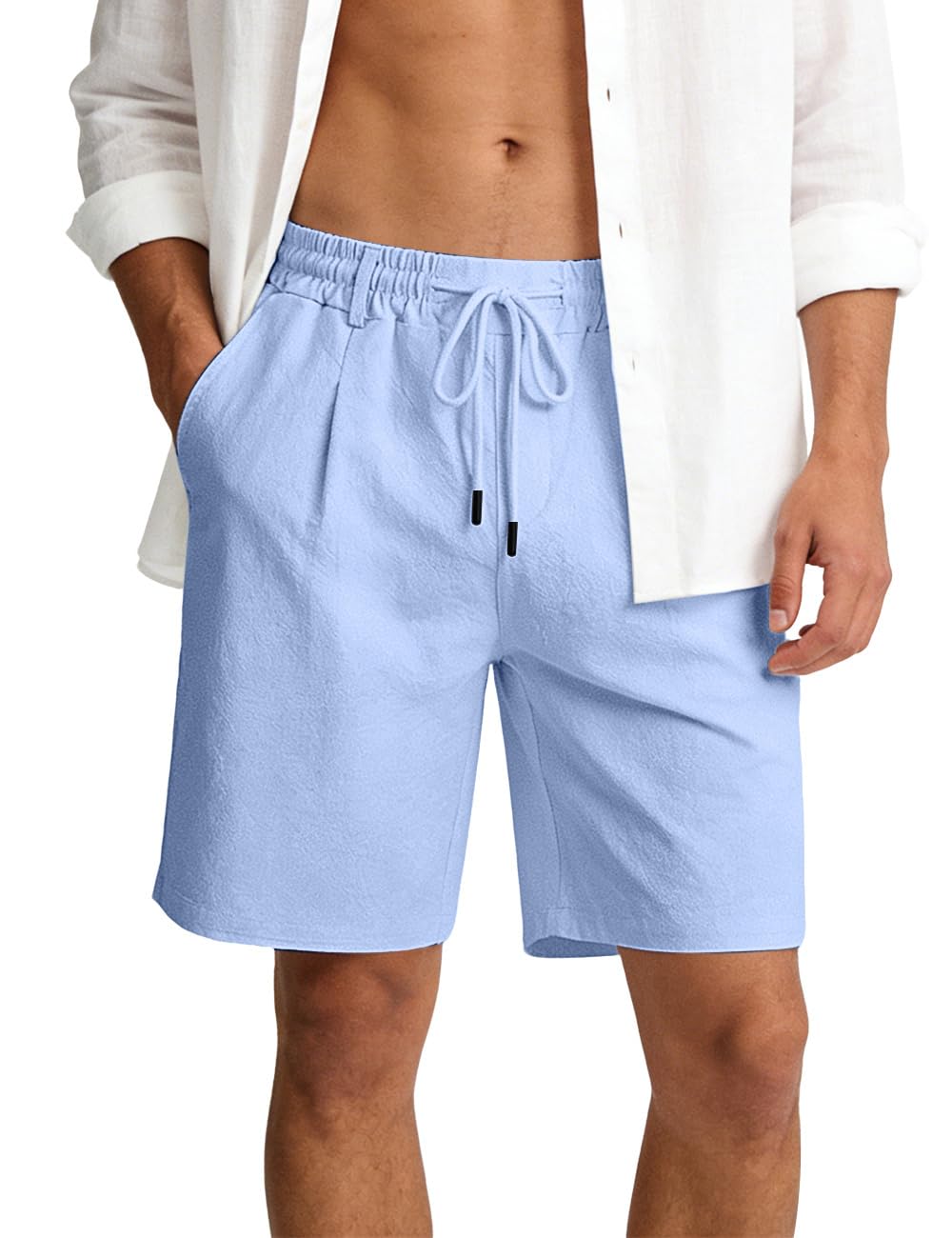 Men's Linen Cotton Shorts, Lightweight Breathable Casual Shorts for Summer Beach Vacation Yoga