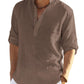 Cotton Linen Henley T-Shirt for Men, Long Sleeve Hippie Casual Beach T-Shirts