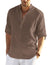 Cotton Linen Henley T-Shirt for Men, Long Sleeve Hippie Casual Beach T-Shirts